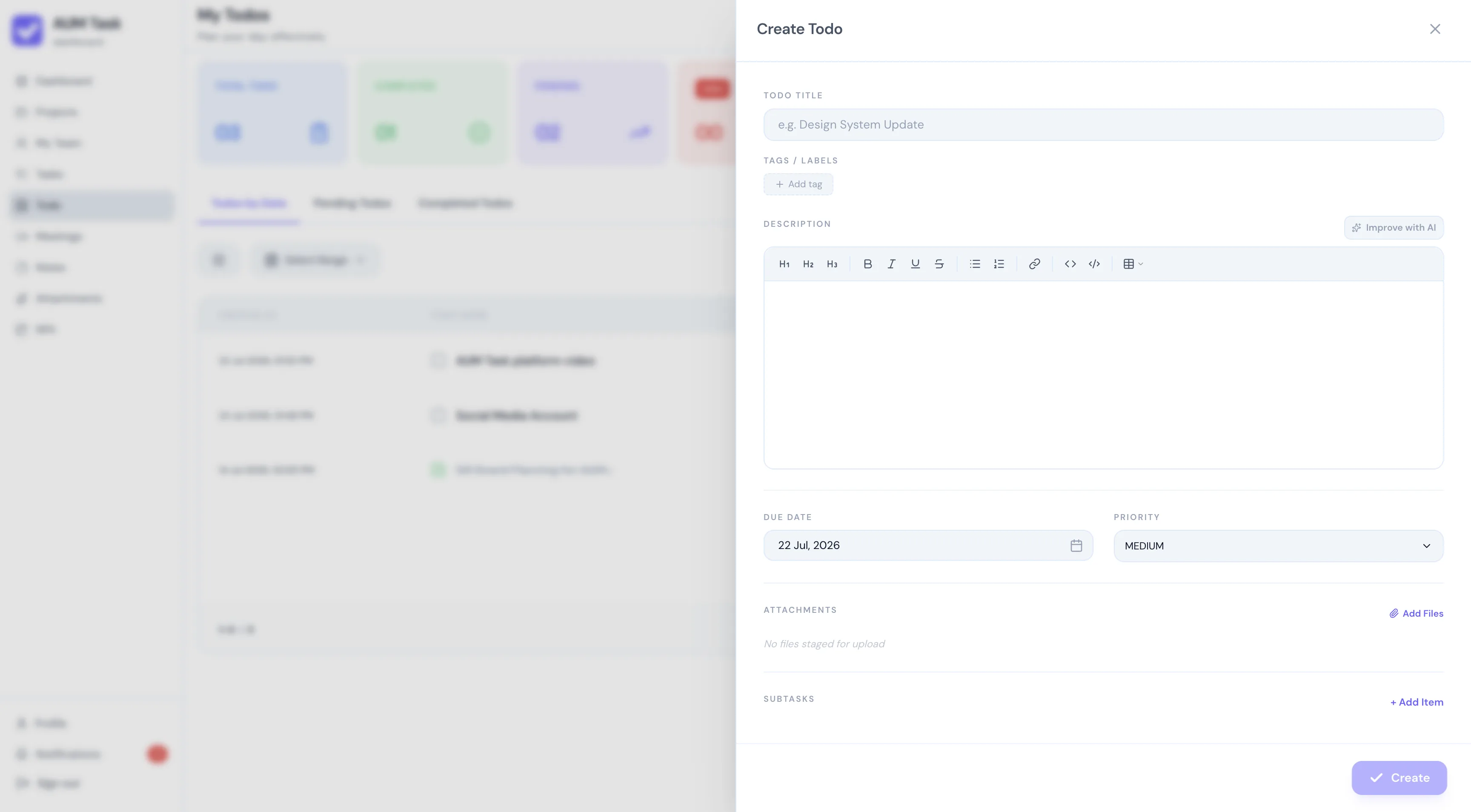 AUM Task Personal To-Do Analytics and Team Sync